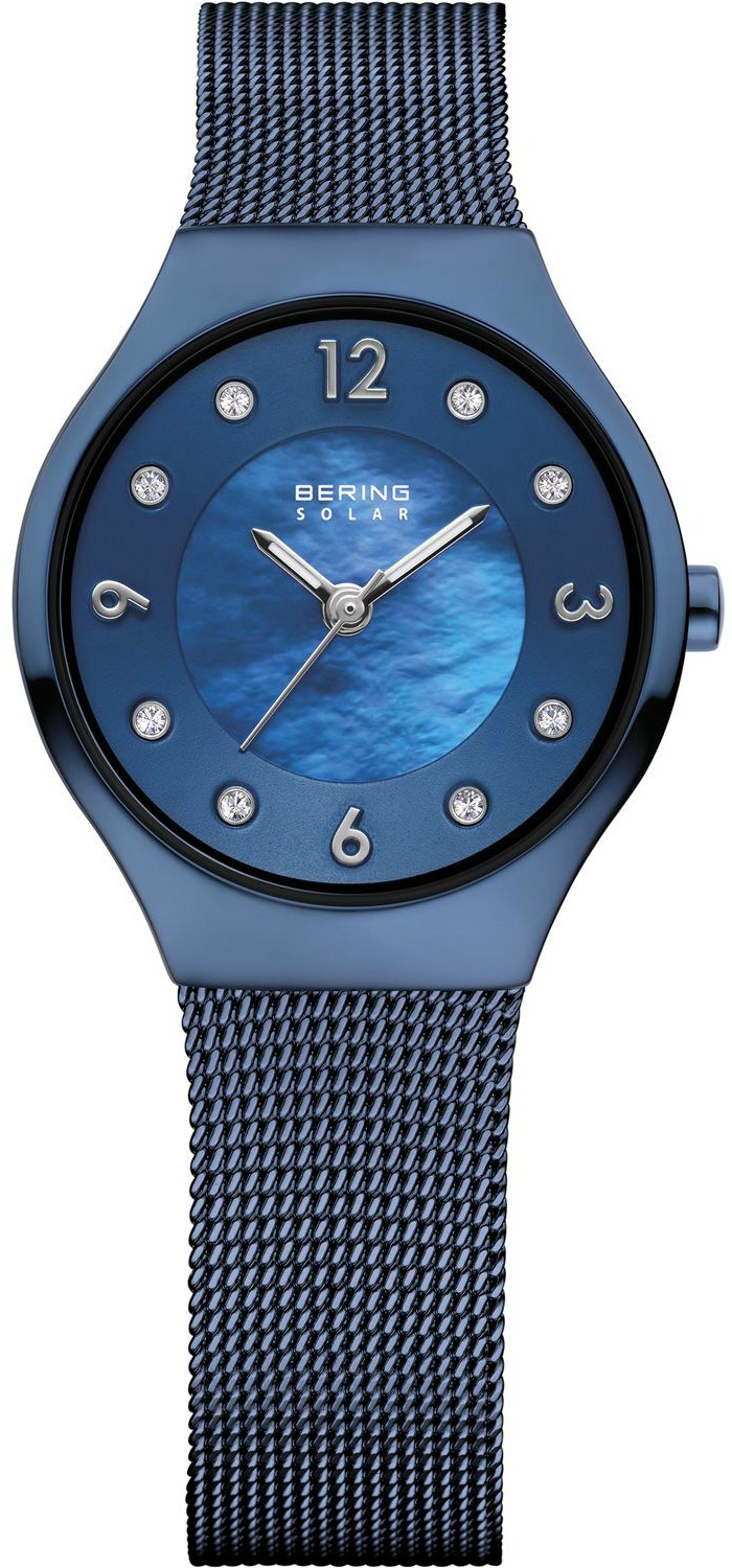 Bering Women’s Solar Blue Dial Stainless Steel Mesh Watch 14427‐393
