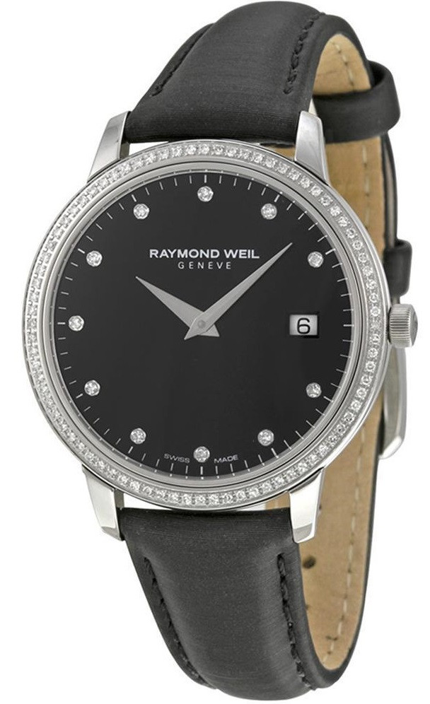 Raymond Weil Women's Toccata Black Dial Black Satin Diamond Watch 5388-SLS-20081