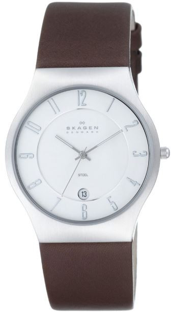 Skagen Men's White Dial Brown Leather Wach 233XXLSL