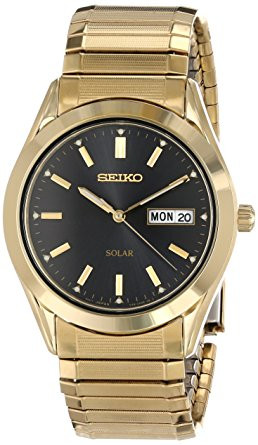 Seiko Men's Solar Black Dial Expansion Bracelet Watch SNE060