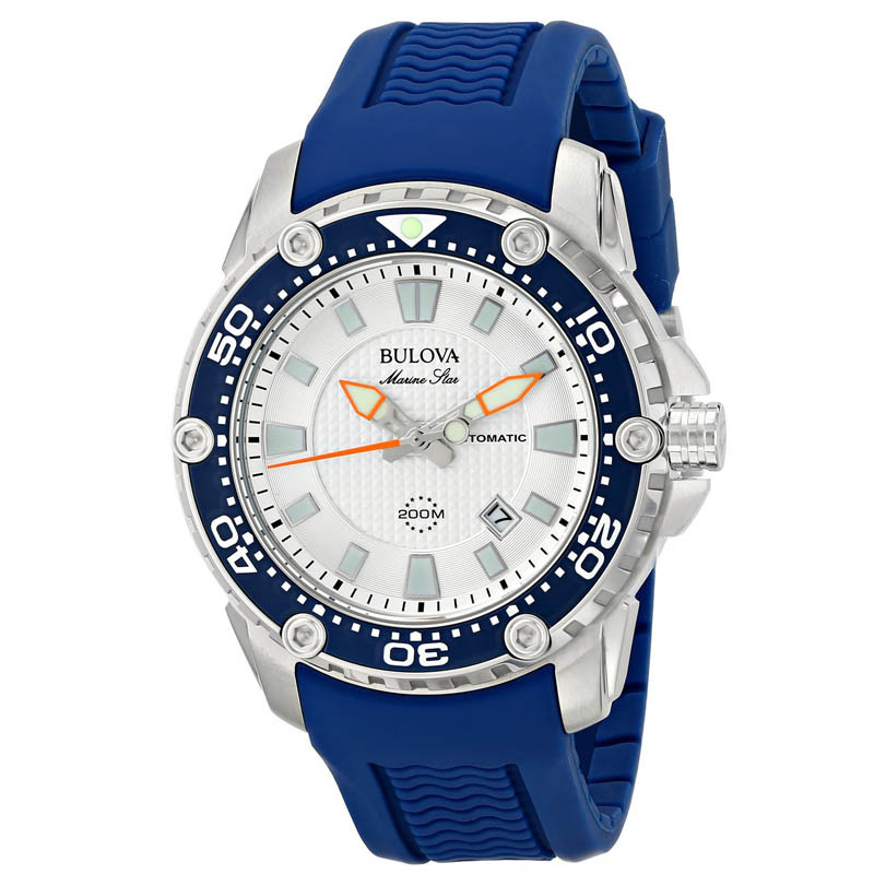 Bulova Men's 98B208 Stainless Steel Automatic Watch With Blue Rubberized Strap