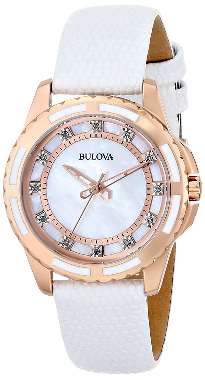 Bulova Women's White Leather Watch 98P119