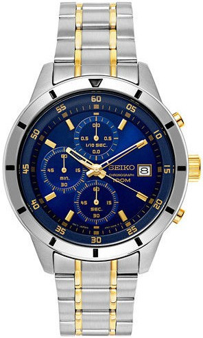Seiko Men's Chronograph Blue Dial Two Tone Watch SKS581