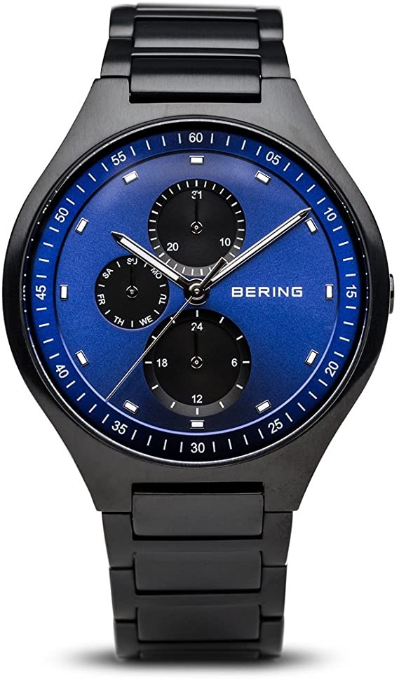 Bering Men's Titanium Multifunction Blue Dial Black Titanium Watch 11741-727