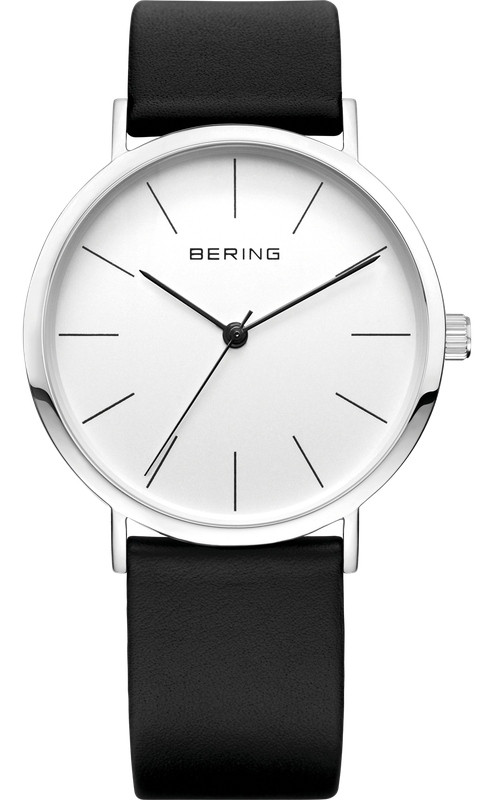 Bering Women's Classic White Dial Black Leather Watch 13436-404