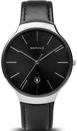Bering Unisex Classic Black Dial Black Leather Watch 13338-402
