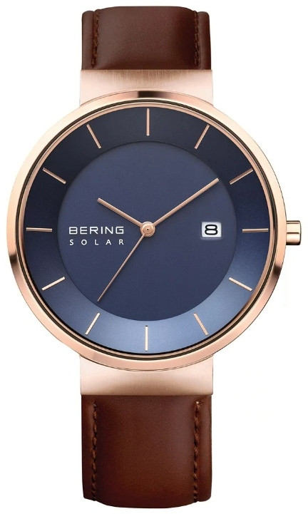 Bering Men's Solar Blue Dial Brown Leather Watch 14639-567