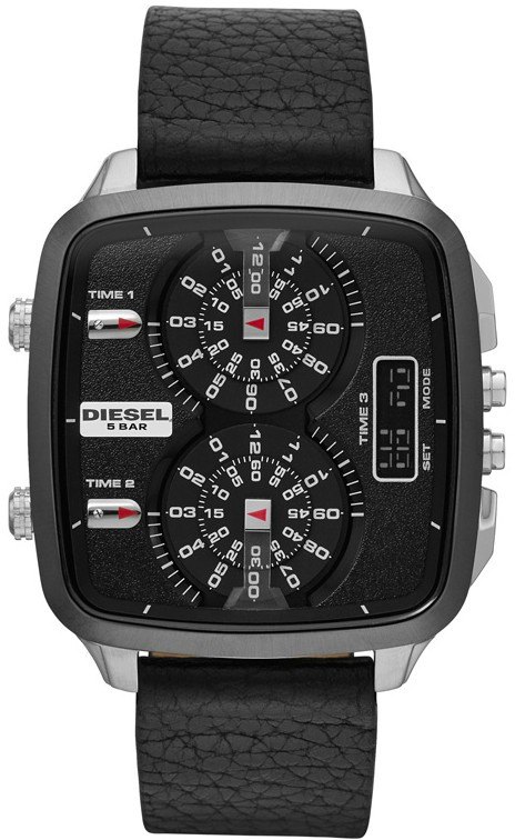 Diesel Men's Black Dial Black Leather Watch DZ7302