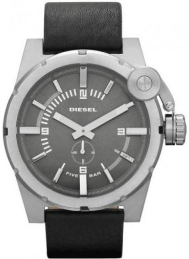 Diesel Men's Grey Dial Black Leather Watch DZ4271