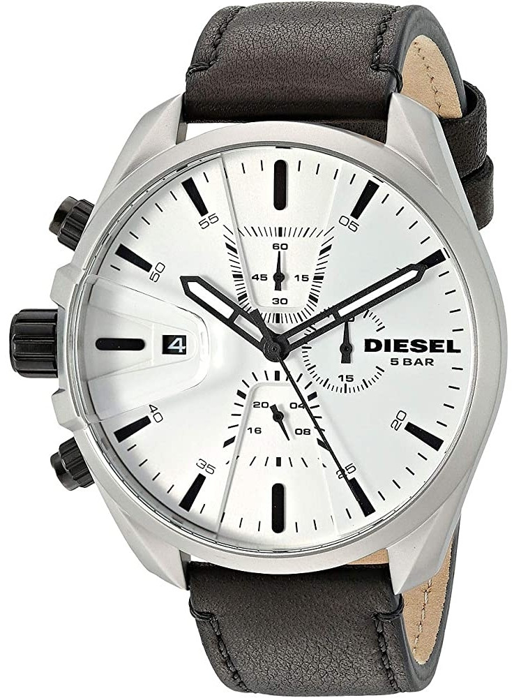 Diesel Men's MS9 Chronograph White Dial Black Leather Watch DZ4505