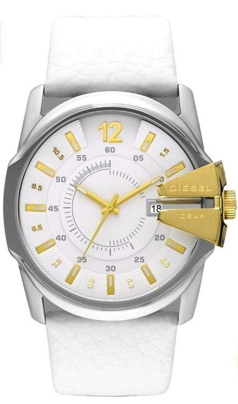 Diesel Men's Oversized White Dial Leather Watch DZ1476 