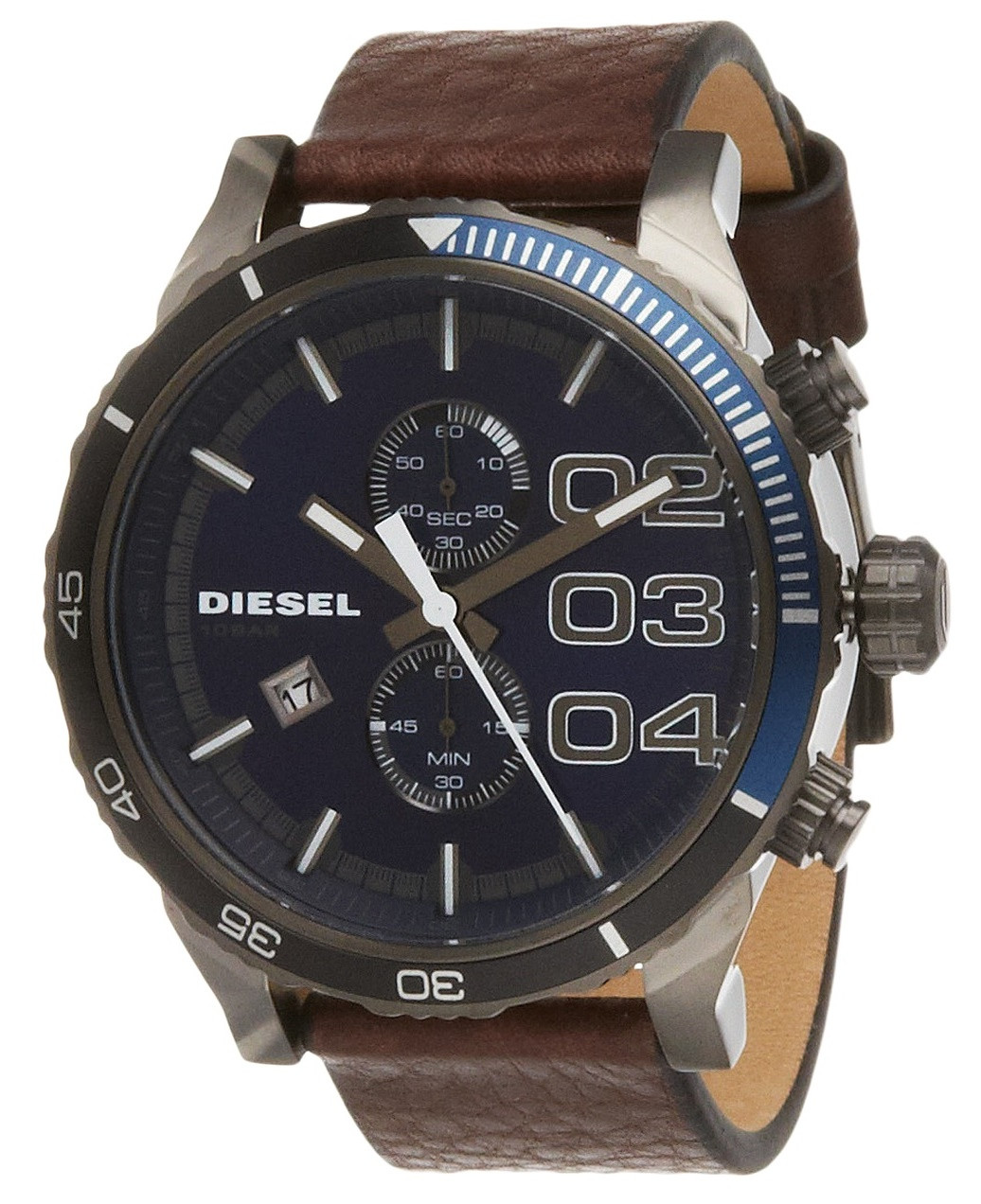 Diesel Men's Double Down Chronograph Brown Leather Watch DZ4312