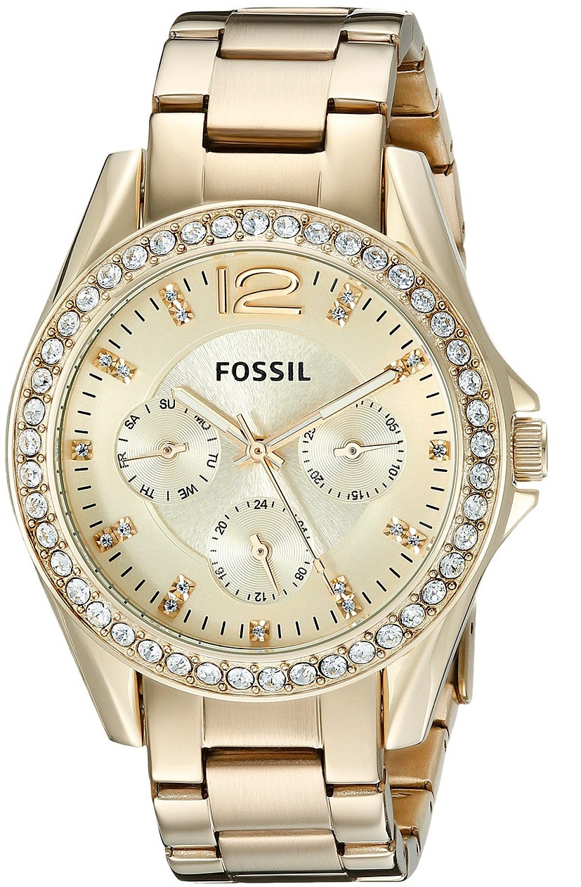 Fossil Women's Riley Champagne Dial Gold Tone Watch ES3203 