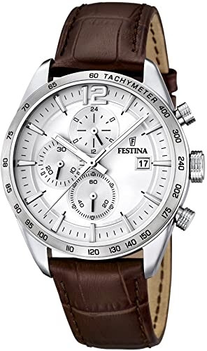 Festina Men's Timeless Chrono Silver Dial Brown Leather Watch F16760/1