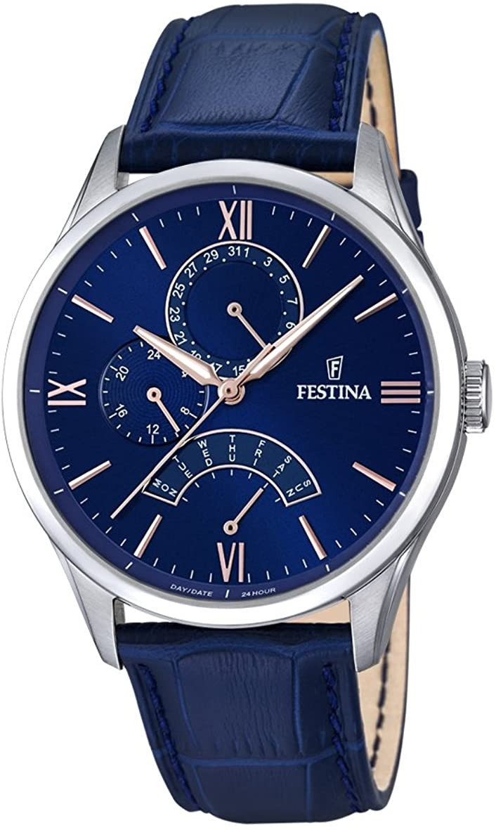 Festina Men's Retro Blue Dial Blue Leather Watch F16823/3