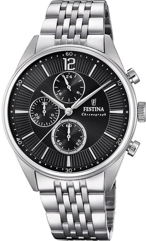 Festina Men's Timeless Chrono Black Dial Stainless Steel Watch F20285/4