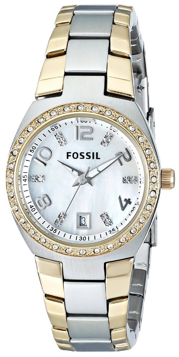 Fossil Women's Colleague Mother of Pearl Dial Two-Tone Stainless Steel Watch AM4183