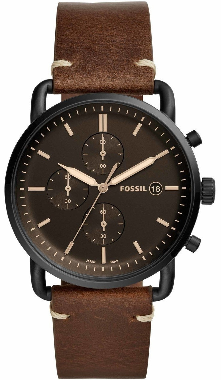 Fossil Men's Commuter Chronograph Brown Dial Brown Leather Watch FS5403
