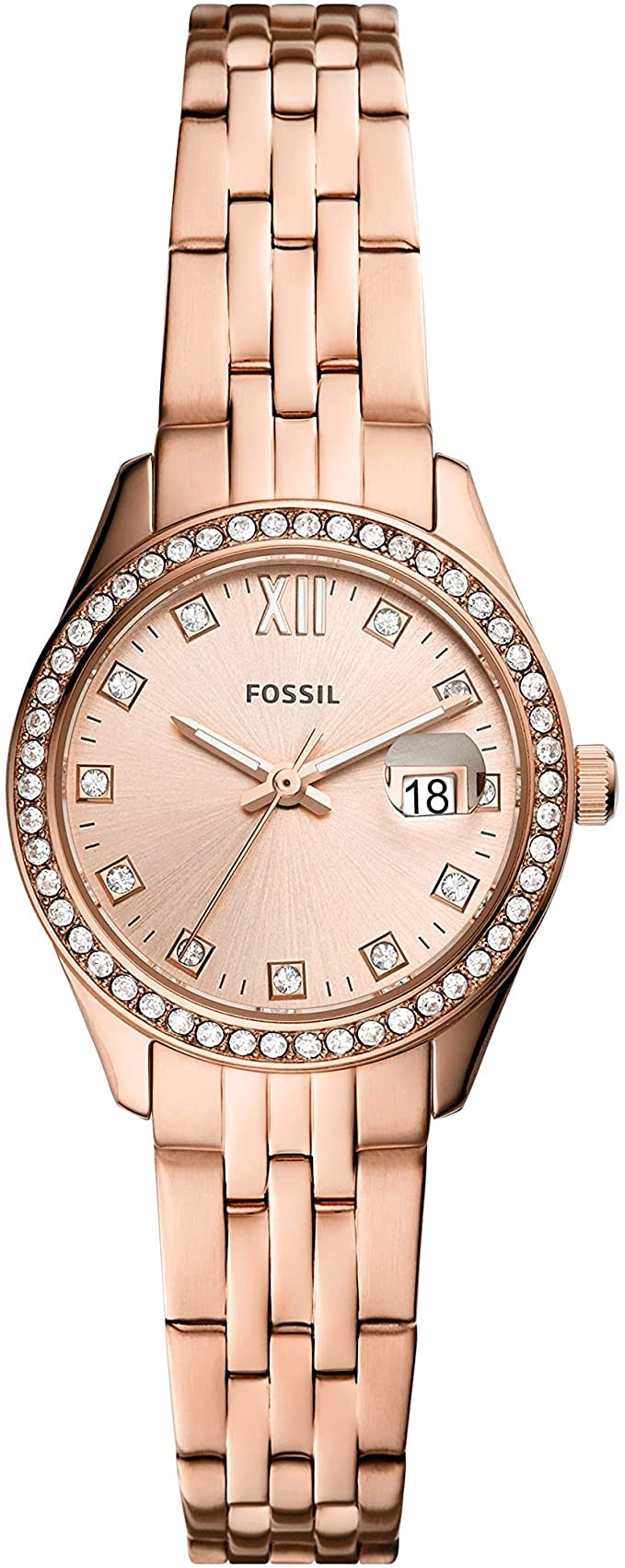 Fossil Women's Scarlette Micro Rose Gold Dial Rose Gold Stainless Steel Watch ES5038