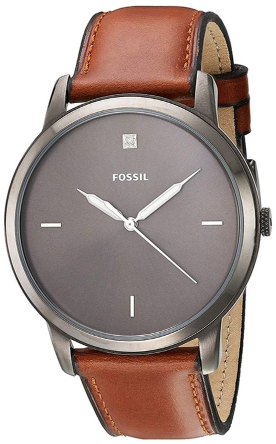 Fossil Men's Minimalist Grey Dial Brown Leather Watch FS5479