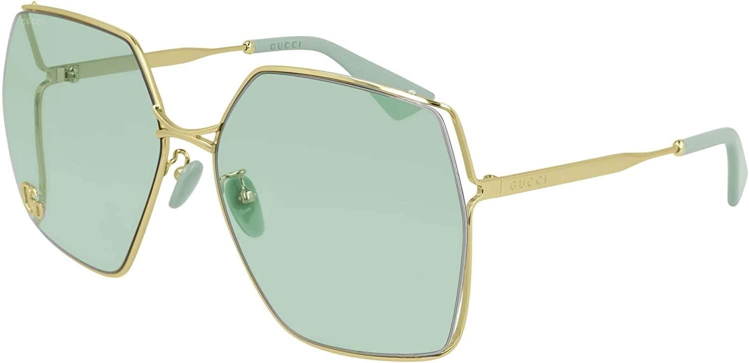 Gucci Women's Oversized Pillow Style Gold Frame Green Lens Sunglasses GG0817S-003-65