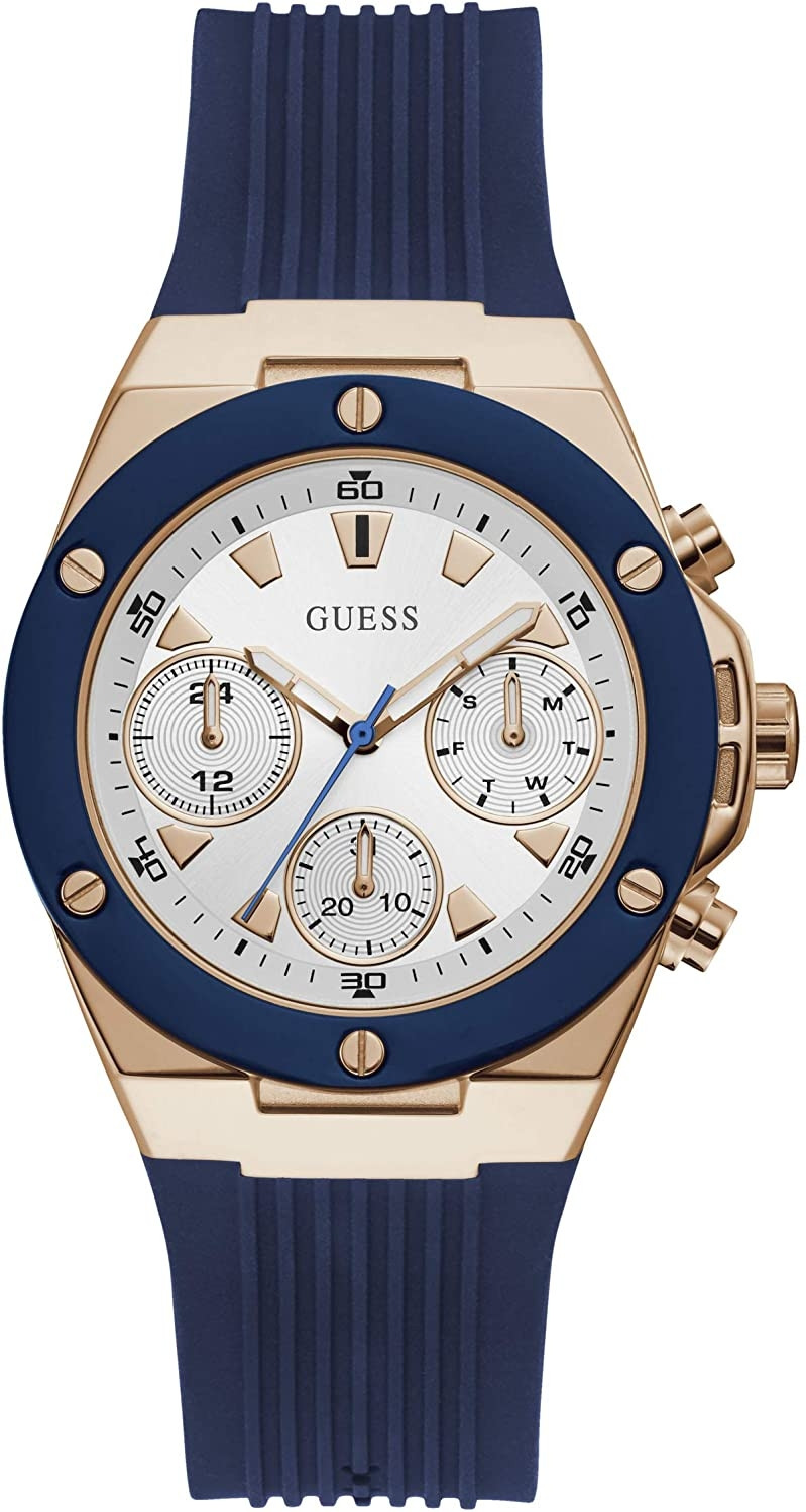Guess Women's Athena Chronograph White Dial Blue Rubber Watch GW0030L5