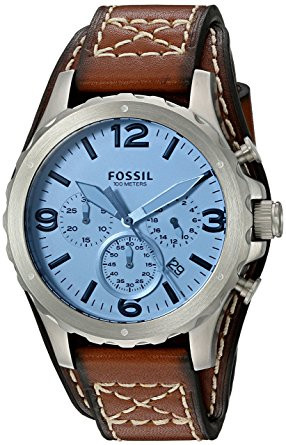 Fossil Men's Nate Chronograph Light Brown Leather Watch JR1515