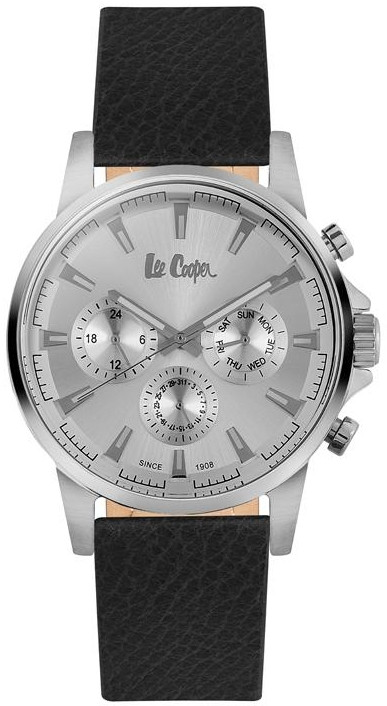 Lee Cooper Men's Silver Multi Function Dial Black Leather Watch LC06528.331