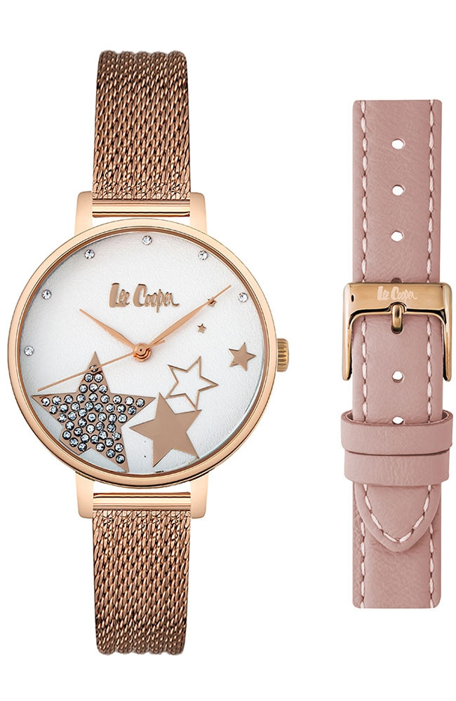 Lee Cooper Women's White Crystal Dial Rose Gold Stainless Steel Watch Set LC06787.430