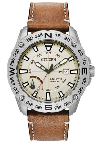 Citizen Men's Eco-Drive Cream Dial Brown Leather Strap Watch AW7040-02A