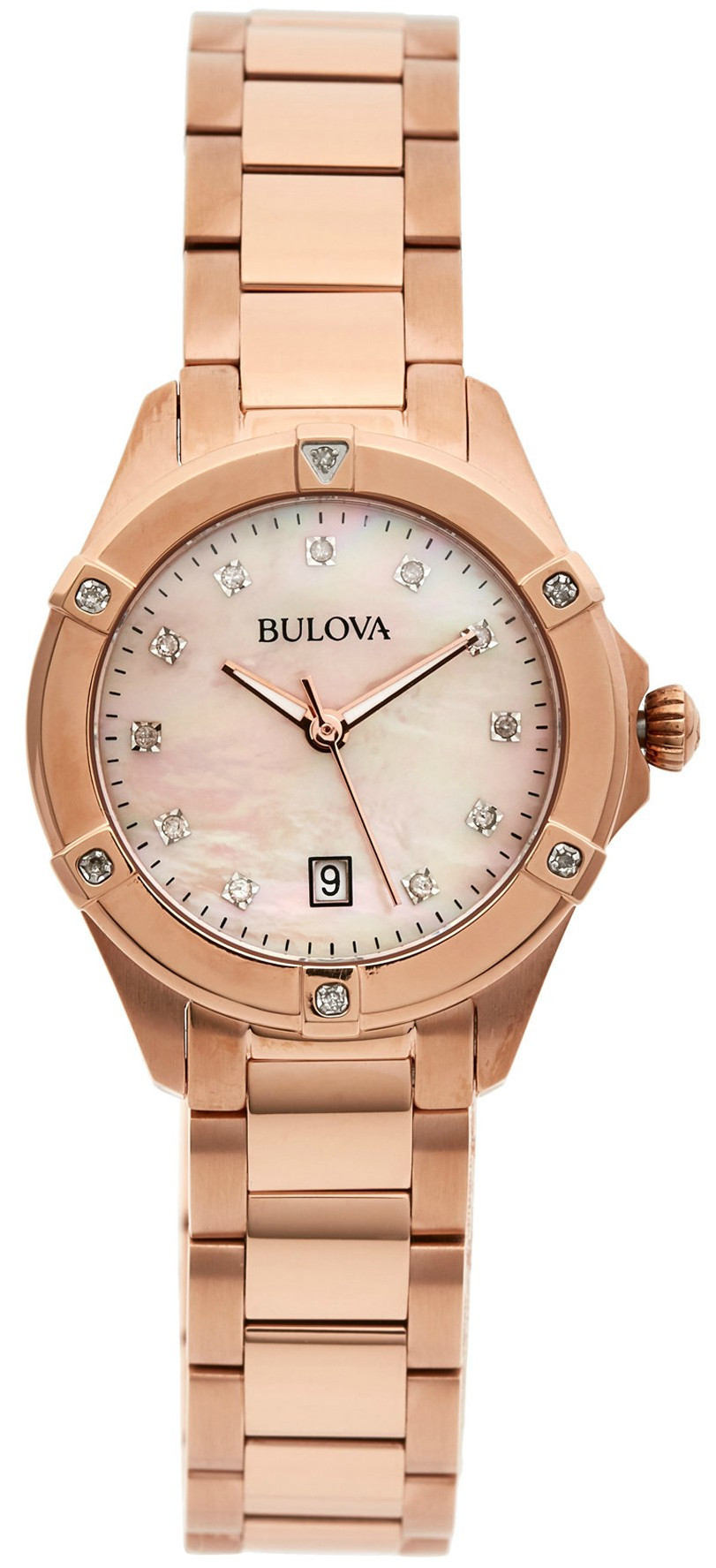 Bulova Women’s Salmon Dial Rose Gold Tone Stainless Steel Watch 97W101