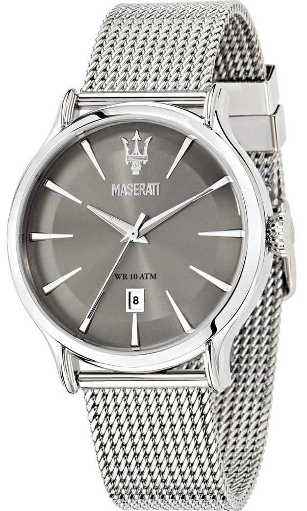 face of Maserati Men's Grey Dial Mesh Stainless Steel Ricordo Watch R8853118002