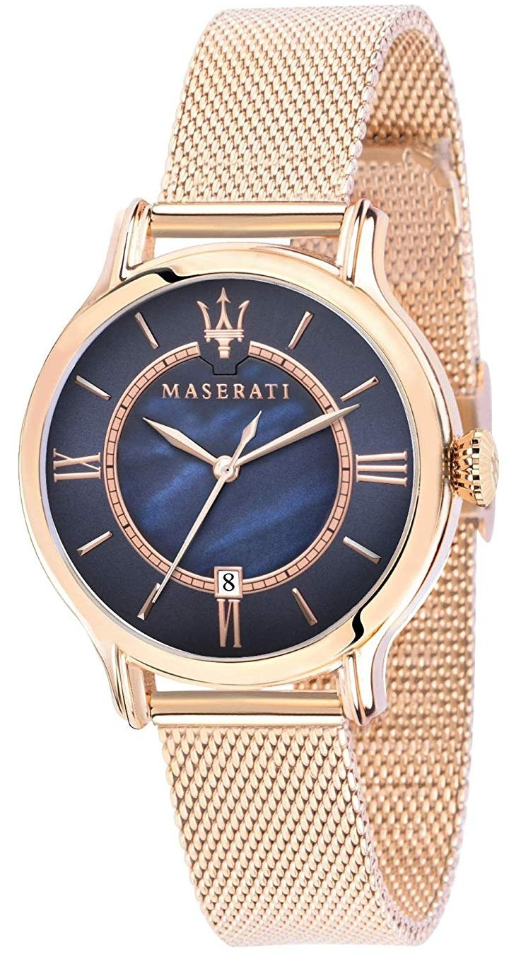 face of Maserati Women's Blue Mother of Pearl Dial Rose Gold Stainless Steel Epoca Watch R8853118503