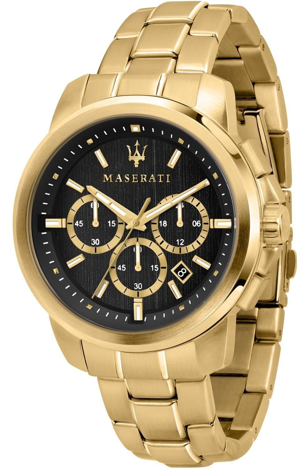 Maserati Men's Successo Chronograph Black Dial Gold Stainless Steel Watch R8873621013