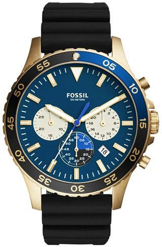 Fossil Men's Crewmaster Blue Dial Black Rubber Watch CH3074