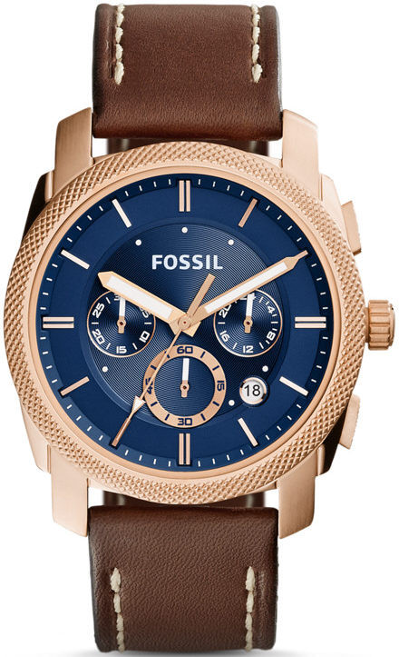 Fossil Men's Machine Chronograph Blue Dial Brown Leather FS5073