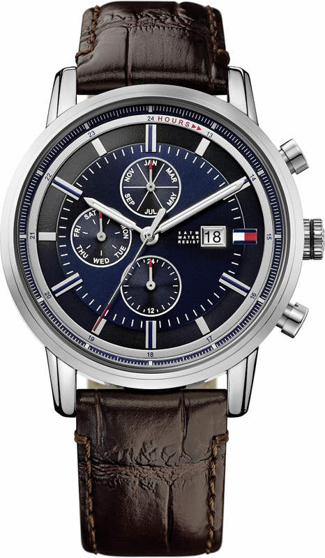 Tommy Hilfiger Men's Blue Dial Brown Leather Watch 1791244