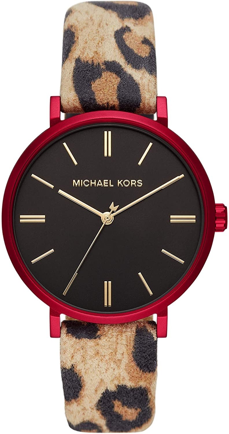Michael Kors Women's Addison Black Dial Animal Print Leather Strap Watch  MK2931