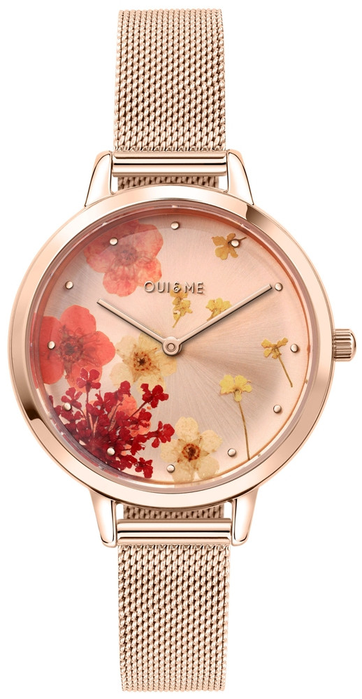 OUI&ME Women's Fleurette Rose Gold Floral Dial Rose Gold Mesh Stainless Steel Watch ME010250