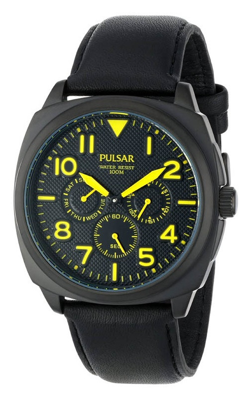 Pulsar Men's Black Dial Leather Watch  PP6077 