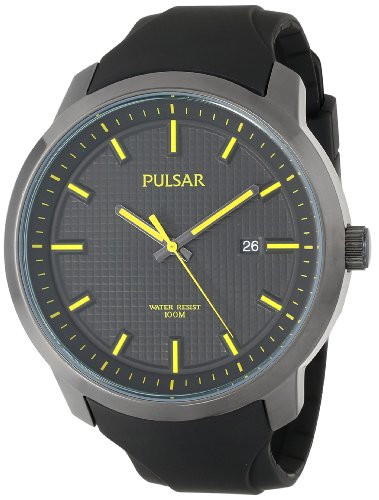 Pulsar Men's Black Dial Yellow Hands Rubber Watch PS9101