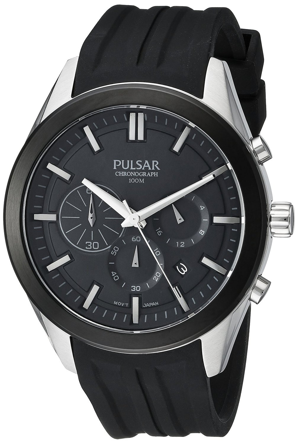 Pulsar Men's Chronograph Black Dial Silicone Watch PT3681