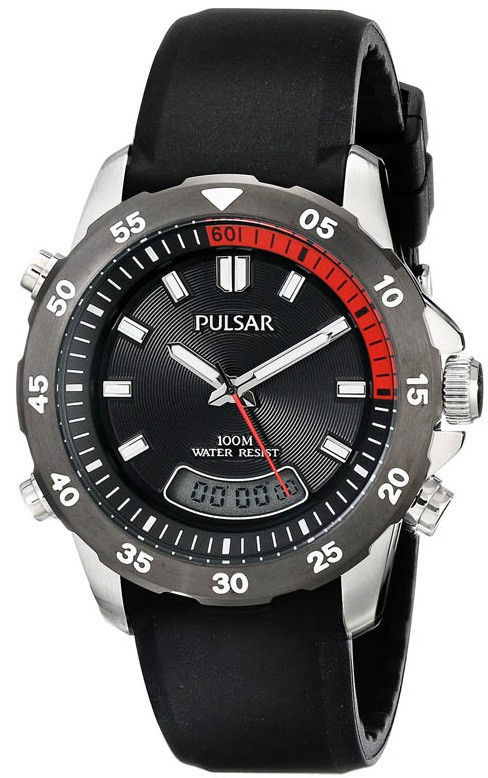 Pulsar Men's Black Dial Black Rubber Watch PVR063 