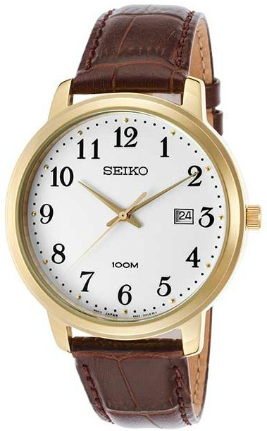 Seiko Men's White Dial Brown Leather Watch SUR114