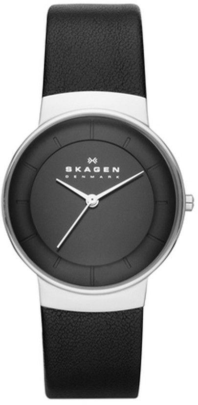Skagen Women's Klassic Black Dial Black Leather Watch SKW2059