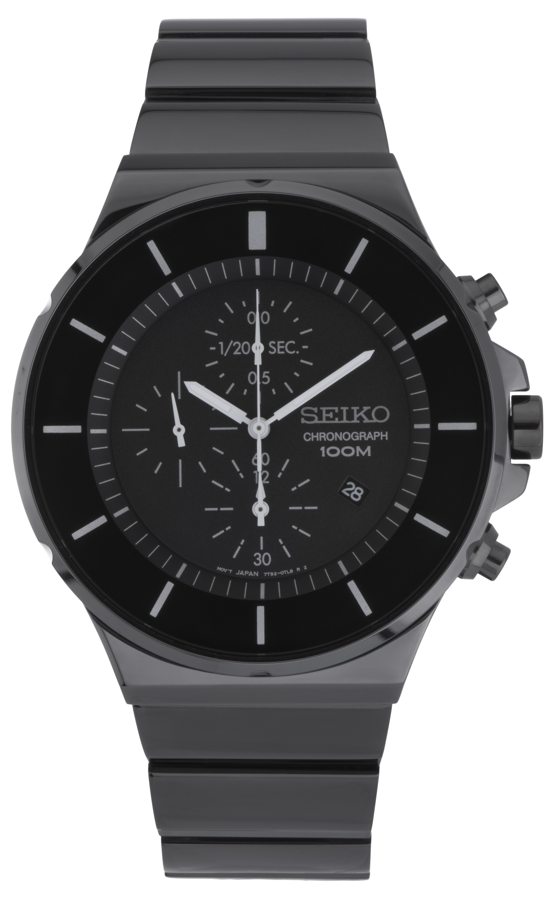 Seiko Men's Chronograph Black Dial Black PVD Watch SNDD83