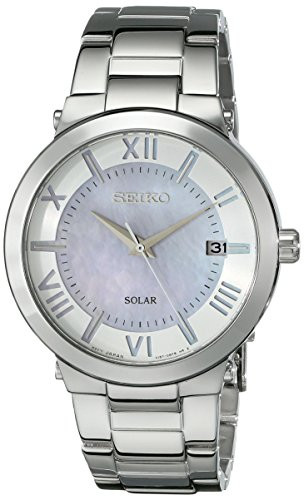 Seiko Women's Solar Stainless Steel Solar Mother Of Pearl Watch SNE885 