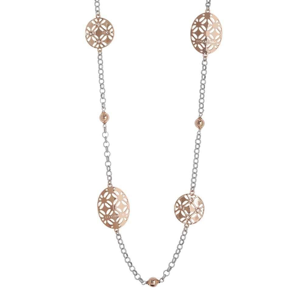 Boccadamo Long necklace bicolor with elements decorated in bas-relief and Swarovski