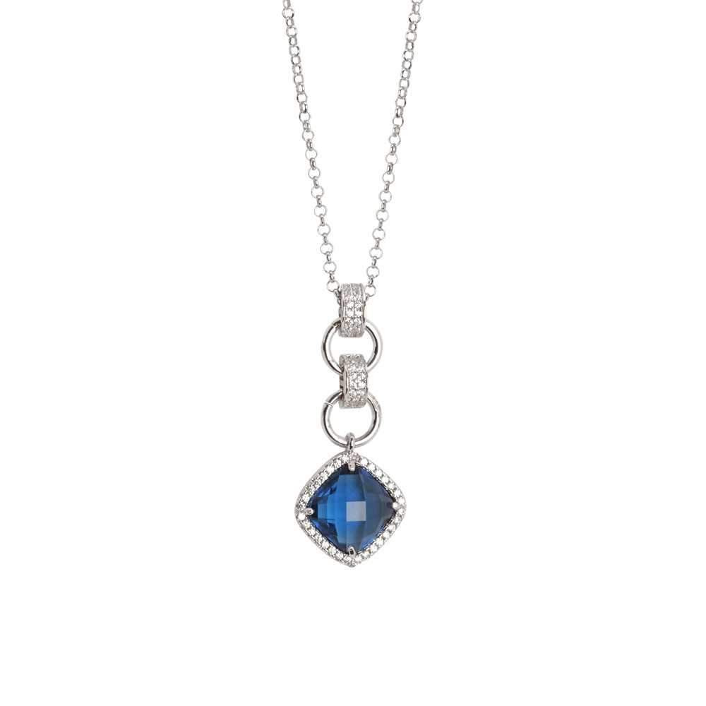 Boccadamo Necklace with Briolette Crystal Blue Montana Pendant surrounded by Zircons