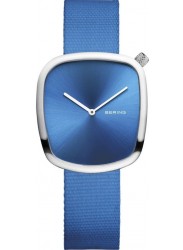 Bering Women's Classic Pebble Blue Dial Blue ♻ Fabric Strap Watch 18034-308